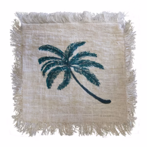 Funda de Cojín de Lino 45x45 Palmera con Flecos