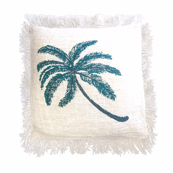 Kuddfodral i Linne 60x60cm Palmträd med Fransar