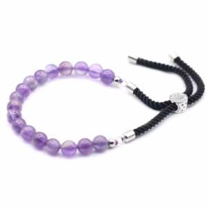 925 Silver Plated Gemstone Black String Bracelet - Amethyst
