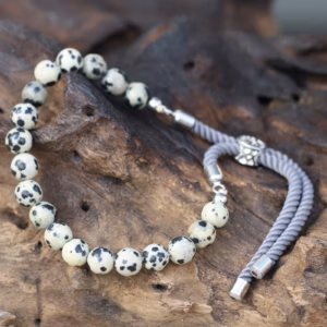Pulsera de Hilo de Carbón - Dalmation Jasper