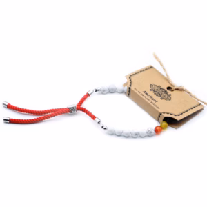 925 Silver Plated Gemstone Royal Red String Bracelet - White Howlite Chakra