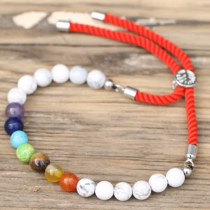 925 Silver Plated Gemstone Royal Red String Bracelet - White Howlite Chakra
