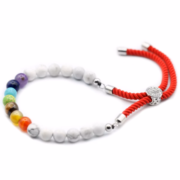 925 Silver Plated Gemstone Royal Red String Bracelet - White Howlite Chakra