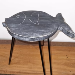 Pflanzenständer aus Albesia Holz - Graugewaschen - Fisch