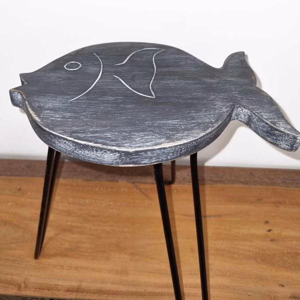 Support pour Plantes en Forme de Poisson en Bois Albésia - Gris Délavé