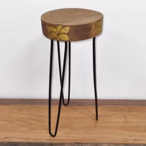 Soporte para Plantas de Madera de Albasia - Detalle Natural y Dorado