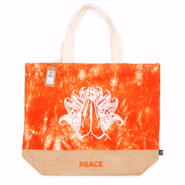 All Naturlig Taske - Orange Stonewash - Namaste Hand - Peace