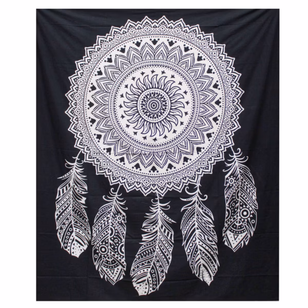 B&W Doppelte Tagesdecke aus Baumwolle / Wandbehang - Traumfänger