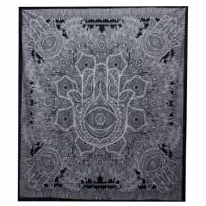 B&W Doppelte Tagesdecke aus Baumwolle / Wandbehang - Hamsa