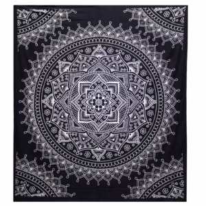 B&W Doppelte Tagesdecke aus Baumwolle / Wandbehang - Lotus Flower