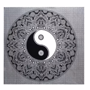 B&W Doppelte Tagesdecke aus Baumwolle / Wandbehang - Ying Yang