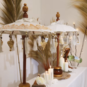 Bali Home Decor Parasol - Doek - Gouden Decor - 40cm