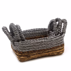 Quadratischer Korb aus Bananenblättern und Raffia Abu - Abu - 3er - Set