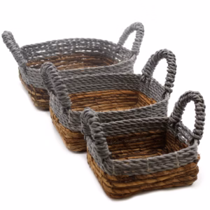 Quadratischer Korb aus Bananenblättern und Raffia Abu - Abu - 3er - Set