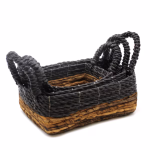Firkantet Kurv med Bananblad og Hitam - Raffia - 3stk