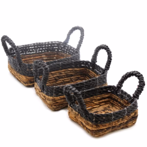 Firkantet Kurv med Bananblad og Hitam - Raffia - 3stk