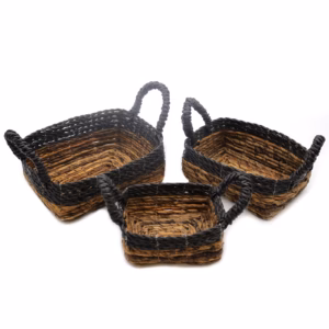 Firkantet Kurv med Bananblad og Hitam - Raffia - 3stk