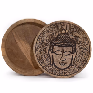 Boîte Ronde - Visage de Bouddha Noir Gravé - Grande