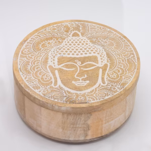 Runde Box - Buddha - Gesicht - Weißwash - Groß