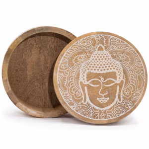 Rund Æske - Buddha Face Whitewash - Stor