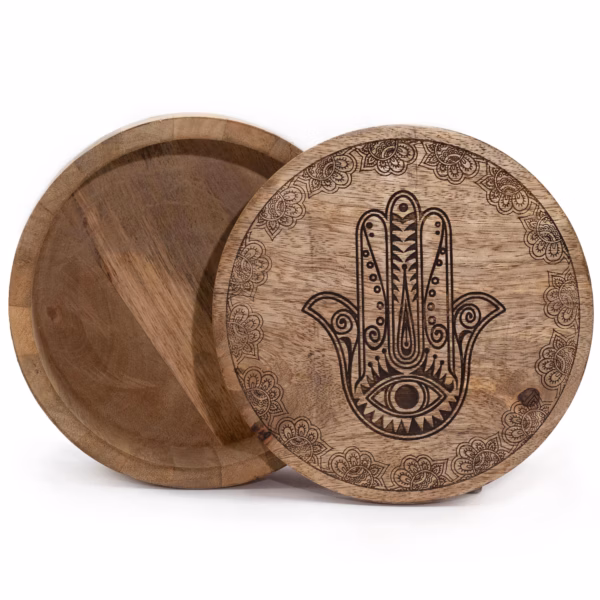 Round Box - Hamsa Black Engraved - Large