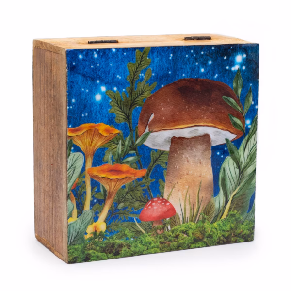 Firkantet Eske / Boks - Mushroom Design Teal - Stor
