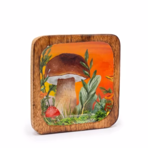 Stort Firkantet Nipsskrin 15x15x2,5cm - Mushroom Design Maroon