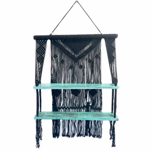 Black Macrame Hanging Shelves - Turquoise