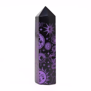 Zwarte Obsidiaan Punten - Ca. 60 - 70g 9cm - Dieppaars