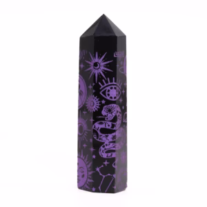 Zwarte Obsidiaan Punten - Ca. 60 - 70g 9cm - Dieppaars