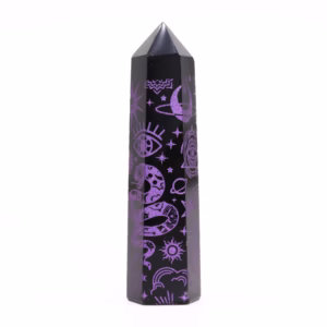 Zwarte Obsidiaan Punten - Ca. 60 - 70g 9cm - Dieppaars