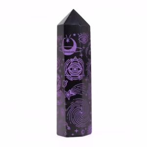 Zwarte Obsidiaan Punten - Ca. 60 - 70g 9cm - Dieppaars