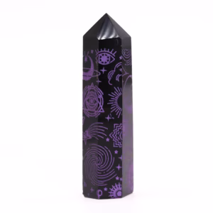 Zwarte Obsidiaan Punten - Ca. 60 - 70g 9cm - Dieppaars