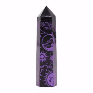 Zwarte Obsidiaan Punten - Ca. 60 - 70g 9cm - Dieppaars
