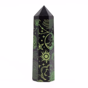 Svart Obsidian Spiss (ca. 60 - 70g 9cm) - Mystic Story - Forest Grønn