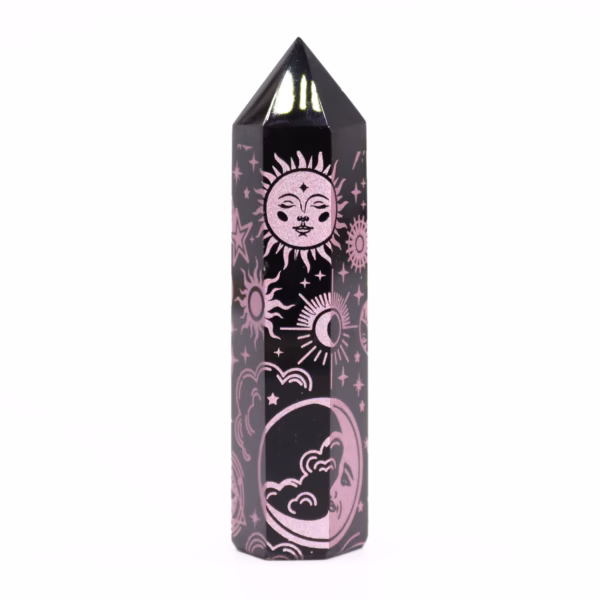 Pointe d'Obsidienne Noire - Env. 60 - 70g 9cm - Histoire Mystique - Rose Rose