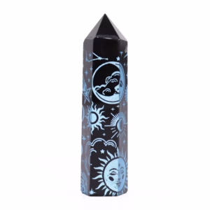 Svart Obsidian Spiss (ca. 60 - 70g 9cm) - Mystic Story - Himmelblå