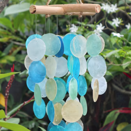 Carillon Croix en Bois Flotté Bleu et Perle