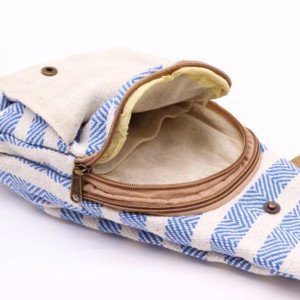 Body Cross Tas Natuurlijk Katoen - Blauw & Wit