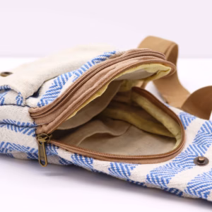 Body Cross Tas Natuurlijk Katoen - Blauw & Wit