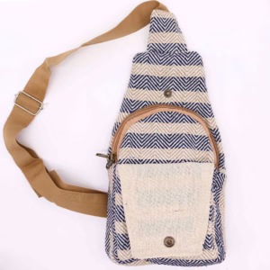 Cross-Body Väska i Naturlig Bomull - Biege & Marinblå