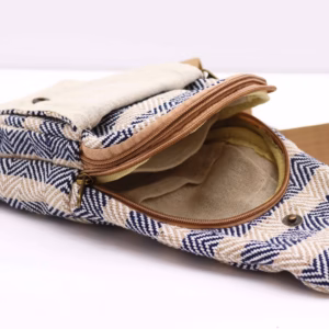 Cross-Body Väska i Naturlig Bomull - Biege & Marinblå