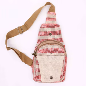Body Cross Bag Natural Cotton - Tan & Pink