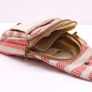 Body Cross Bag Natural Cotton - Tan & Pink