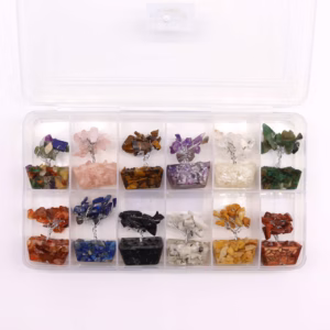 Eske med 12 Mini Gemstone Tree på Orgonittbase - Assortert Blanding (15 Steiner)