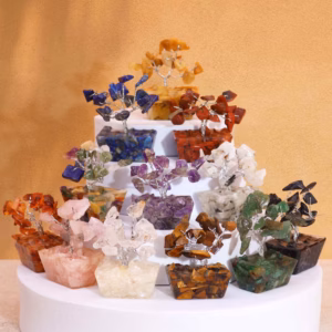 Eske med 12 Mini Gemstone Tree på Orgonittbase - Assortert Blanding (15 Steiner)