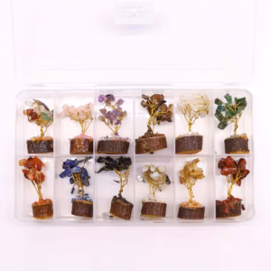 Caja de 12 Mini Árboles de Piedras - Base Madera - Mix 15 Piedras