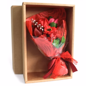 Seifenblumenbouquet in Schachtel - Rot