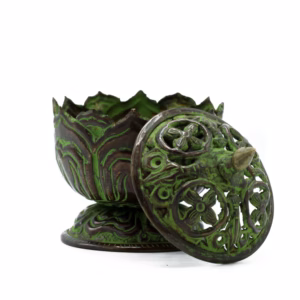 Brûleur d'Encens Tibétain en Laiton Vert - De - Gris - Petit Lotus