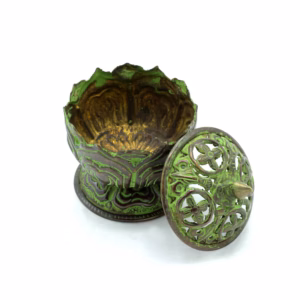 Brûleur d'Encens Tibétain en Laiton Vert - De - Gris - Petit Lotus